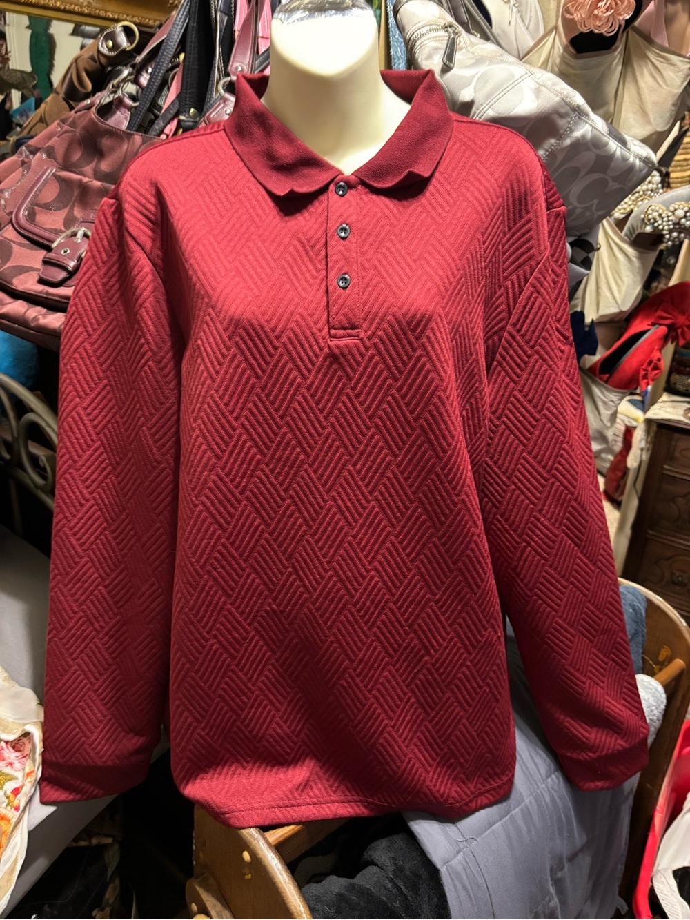 NFINITY Men's V-Neck Textured Knit Sweater - Red XL